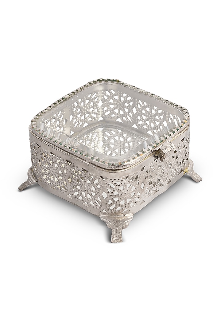 Silver Metal & Glass Storage Box by HOUSE OF NEEBA at Pernia's Pop Up Shop