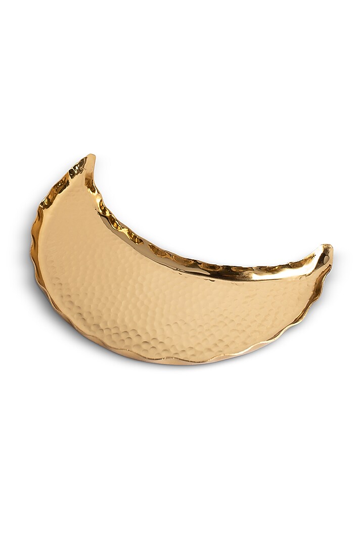 Gold Metal Moon Shaped Tray With Cloche (Set Of 3) by HOUSE OF NEEBA at Pernia's Pop Up Shop