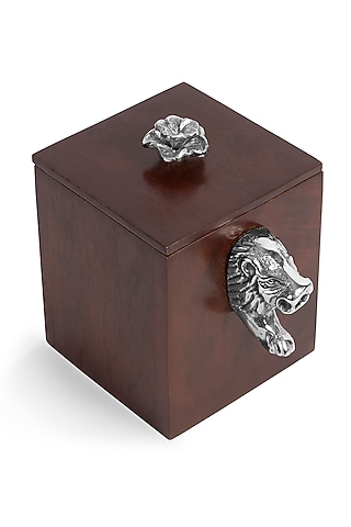 Brown Mango Wood & Metal Handcrafted Box by HOUSE OF NEEBA