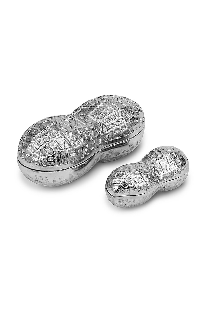 Silver Metal Peanut Bowls (Set of 2) by HOUSE OF NEEBA