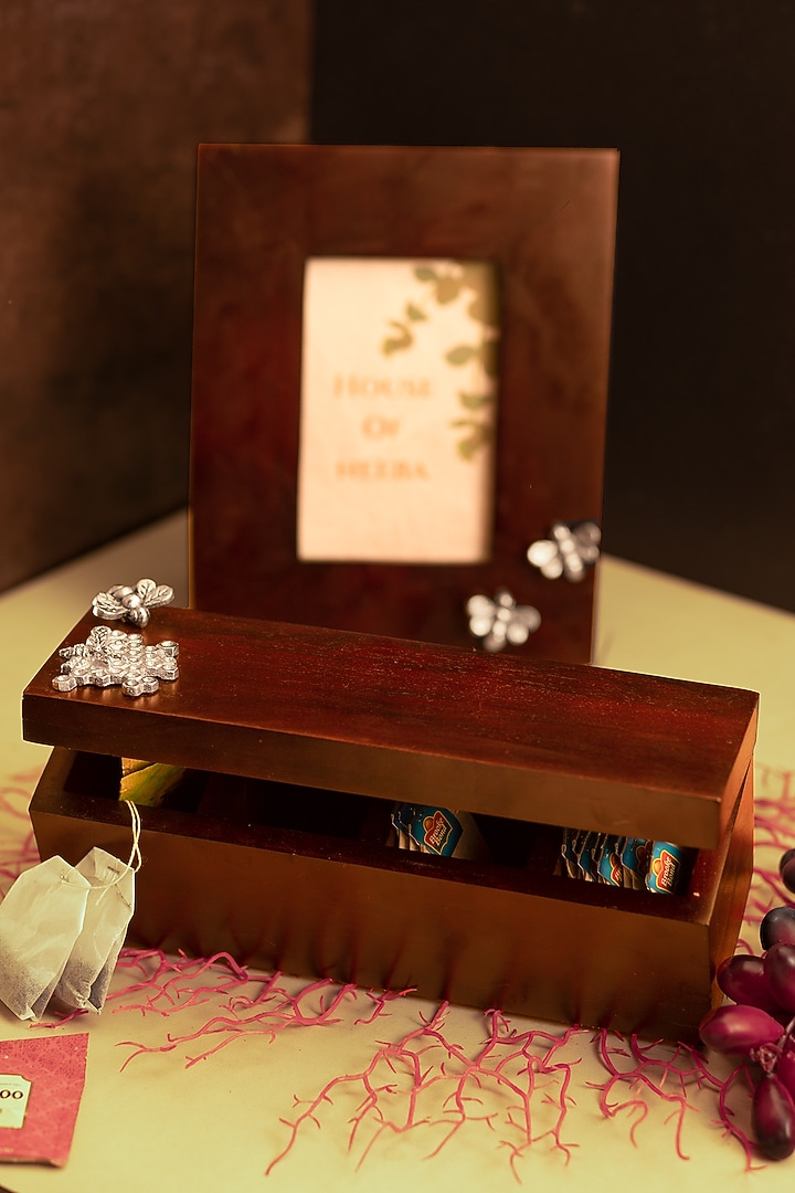 Brown & Silver Mango Wood Tea Bag Organiser by HOUSE OF NEEBA at Pernia's Pop Up Shop