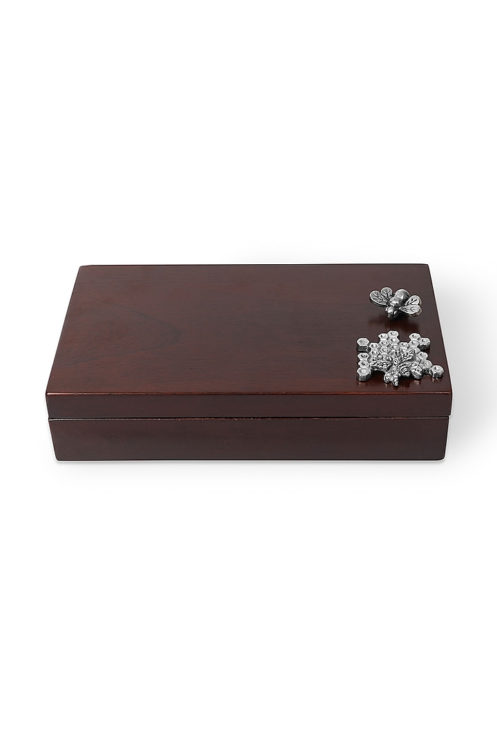 Brown & Silver Mango Wood Playing Card Holder by HOUSE OF NEEBA
