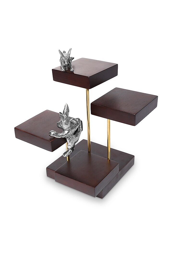 Brown & Silver Mango Wood Bunny Rabbit Tray & Base Stand by HOUSE OF NEEBA at Pernia's Pop Up Shop
