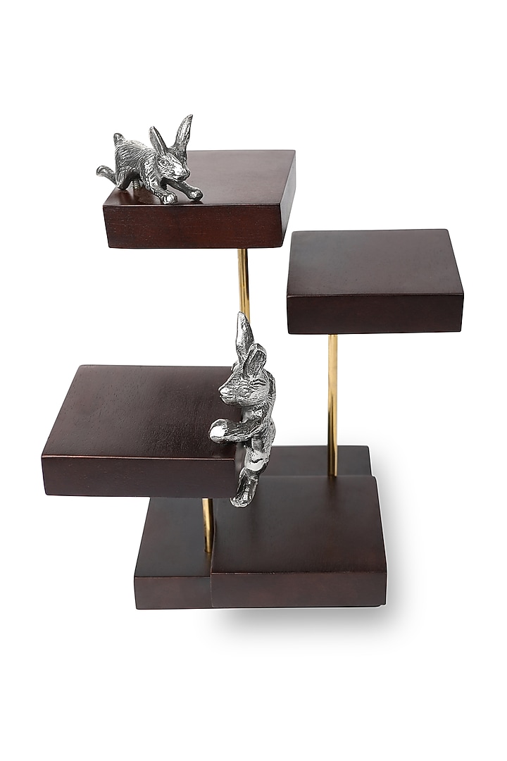 Brown & Silver Mango Wood Bunny Rabbit Tray & Base Stand by HOUSE OF NEEBA at Pernia's Pop Up Shop