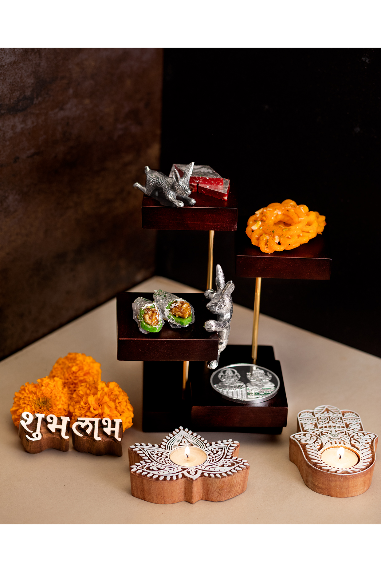 Brown & Silver Mango Wood Bunny Rabbit Tray & Base Stand by HOUSE OF NEEBA at Pernia's Pop Up Shop
