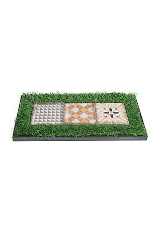 Green & Brown Mango Wood Printed Platter by HOUSE OF NEEBA