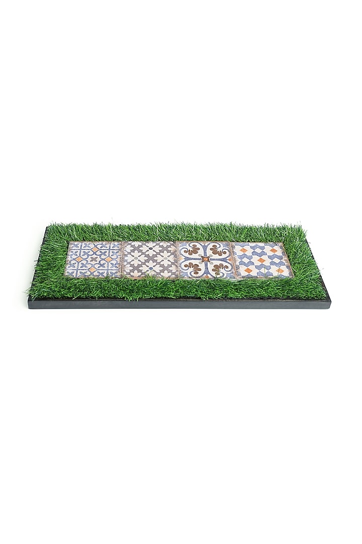 Green, Blue & White Mango Wood Moroccan Platter by HOUSE OF NEEBA at Pernia's Pop Up Shop