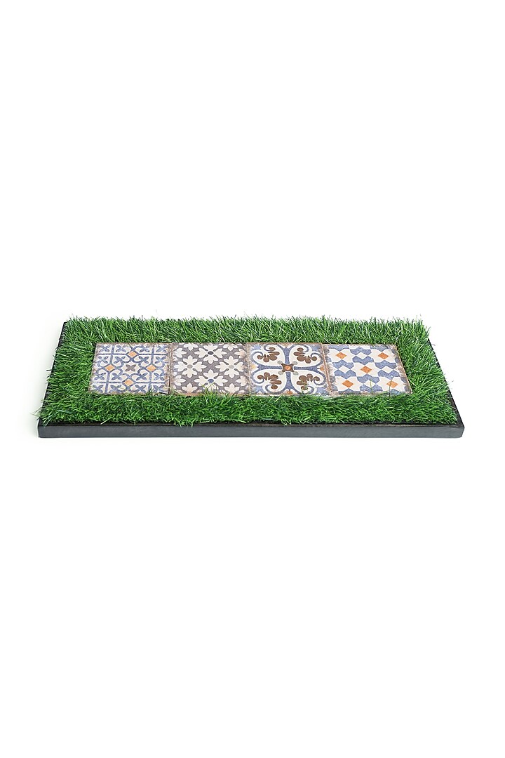 Green, Blue & White Mango Wood Moroccan Platter by HOUSE OF NEEBA at Pernia's Pop Up Shop
