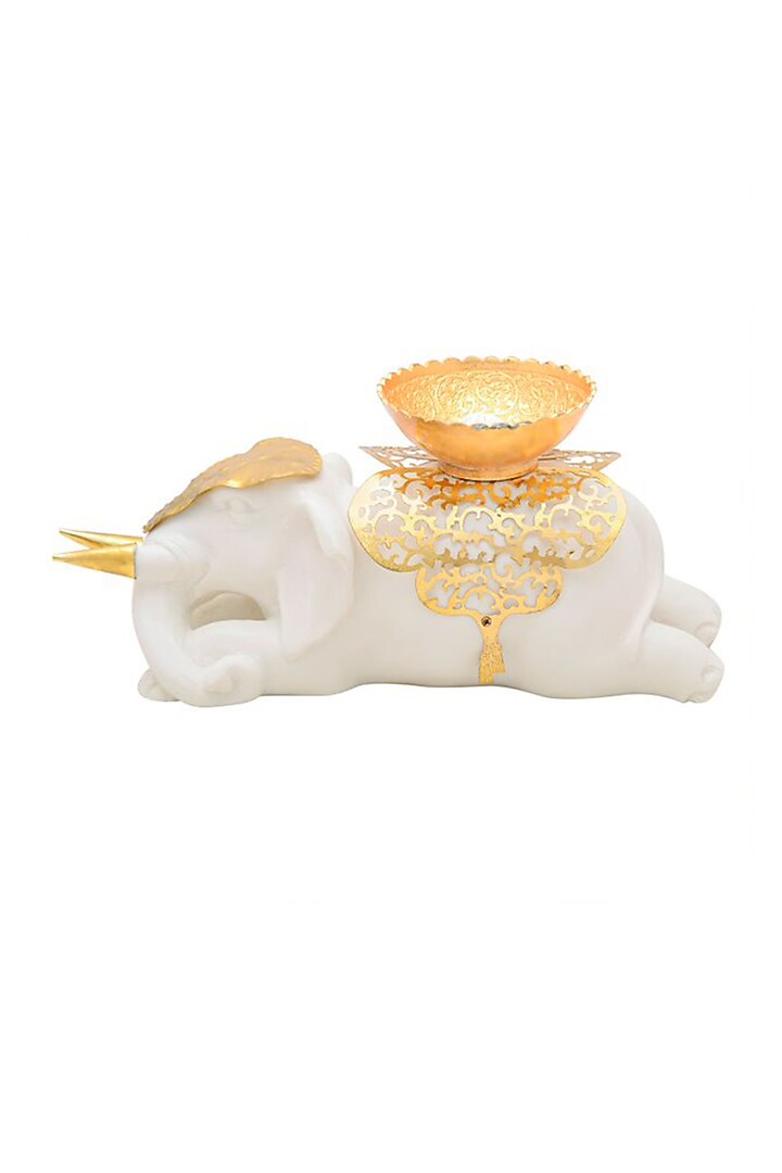 White & Gold Metal Bowl by HOUSE OF NEEBA at Pernia's Pop Up Shop