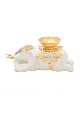White & Gold Metal Bowl by HOUSE OF NEEBA