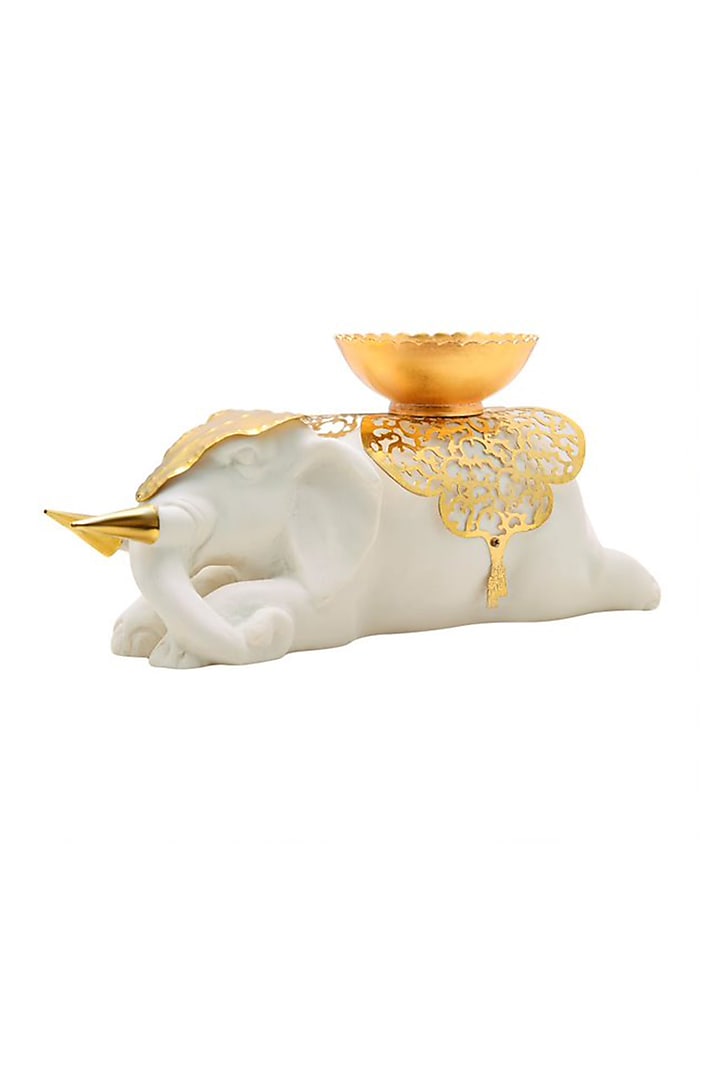 White & Gold Metal Bowl by HOUSE OF NEEBA at Pernia's Pop Up Shop