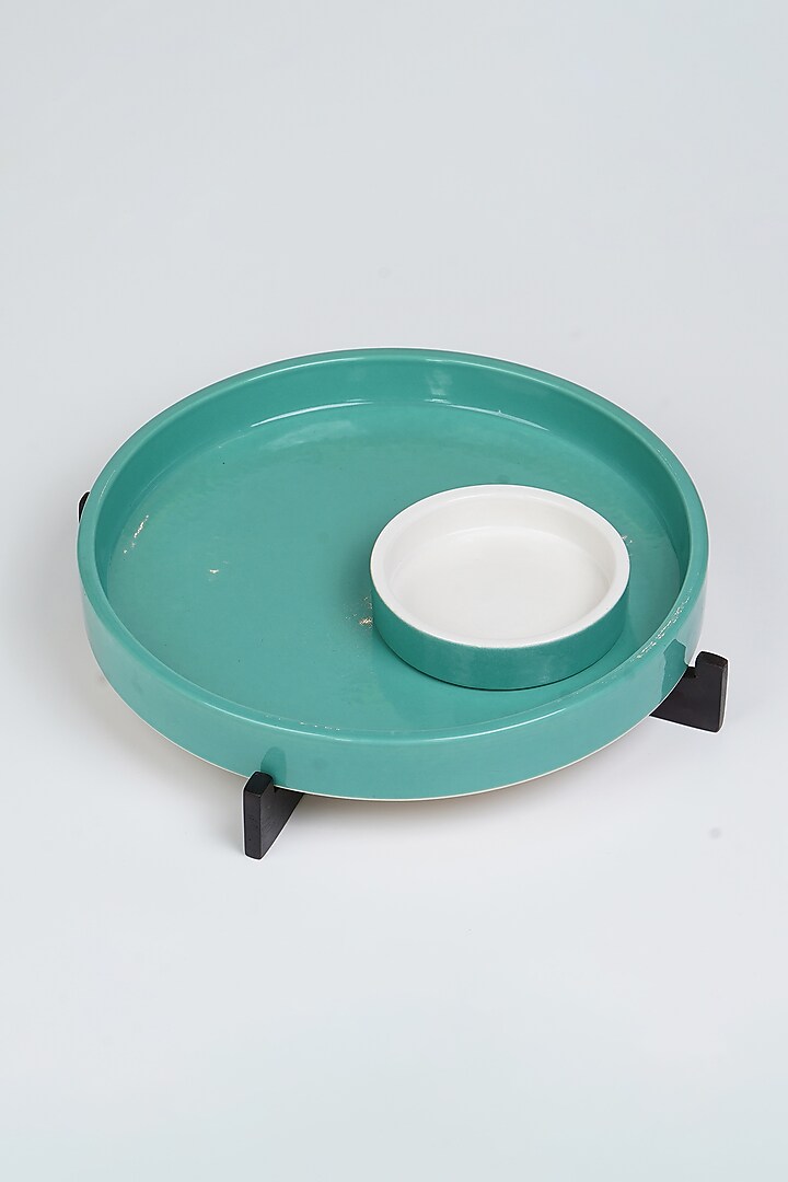 Blue Ceramic Neer Platter (Set of 3) by HOUSE OF NEEBA at Pernia's Pop Up Shop
