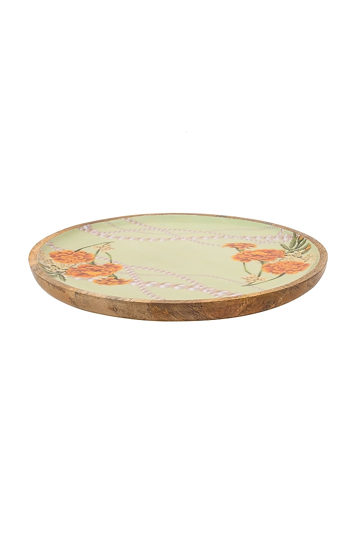 Green & Orange Mango Wood Printed Lazy Suzan by HOUSE OF NEEBA at Pernia's Pop Up Shop