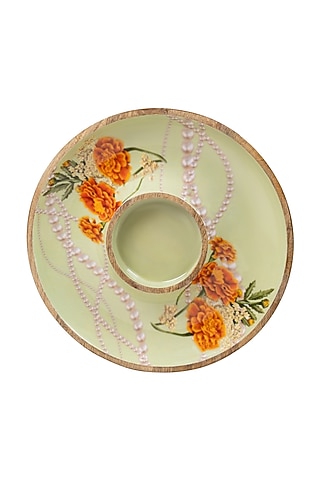 Green & Orange Mango Wood Printed Chip & Dip Platter by HOUSE OF NEEBA