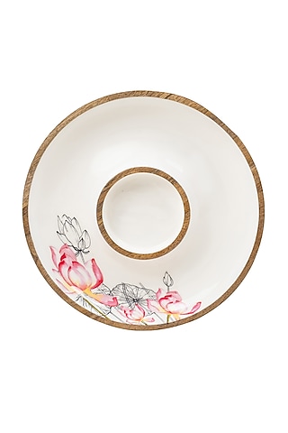 White & Pink Mango Wood Printed Chip & Dip Platter by HOUSE OF NEEBA
