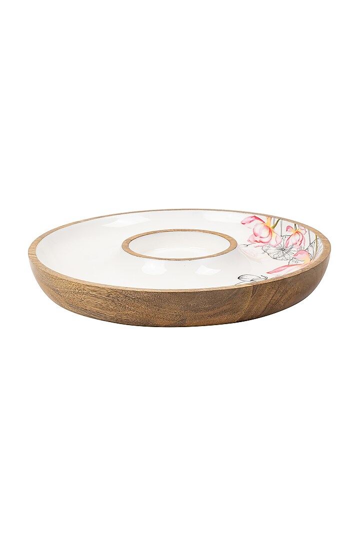 White & Pink Mango Wood Printed Chip & Dip Platter by HOUSE OF NEEBA at Pernia's Pop Up Shop