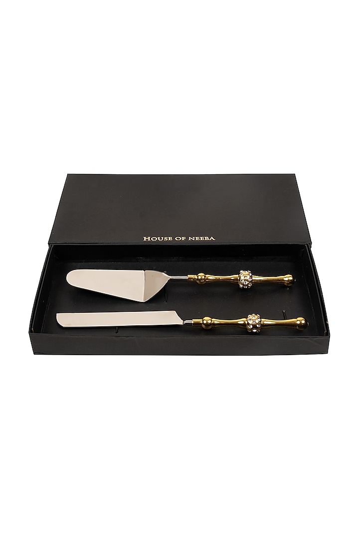 Gold Silver Stainless Steel Handcrafted Cake Server & Knife Set by HOUSE OF NEEBA at Pernia's Pop Up Shop