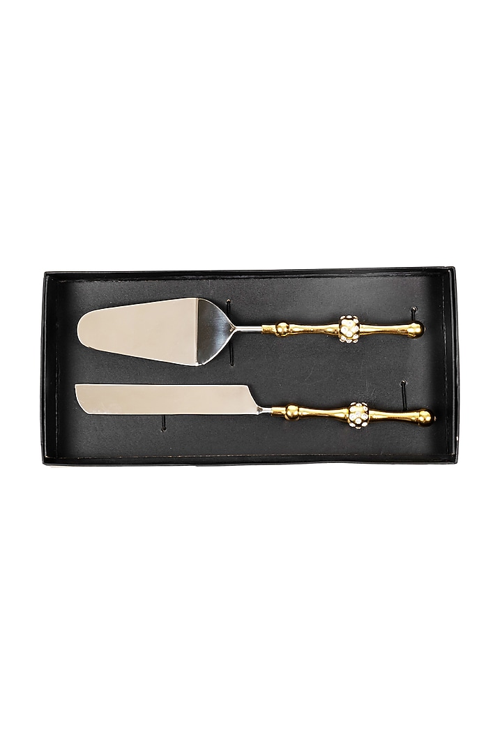 Gold Silver Stainless Steel Handcrafted Cake Server & Knife Set by HOUSE OF NEEBA at Pernia's Pop Up Shop