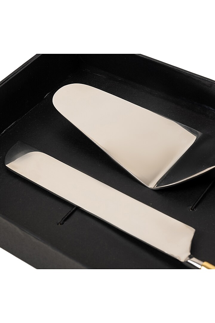 Gold Silver Stainless Steel Handcrafted Cake Server & Knife Set by HOUSE OF NEEBA at Pernia's Pop Up Shop