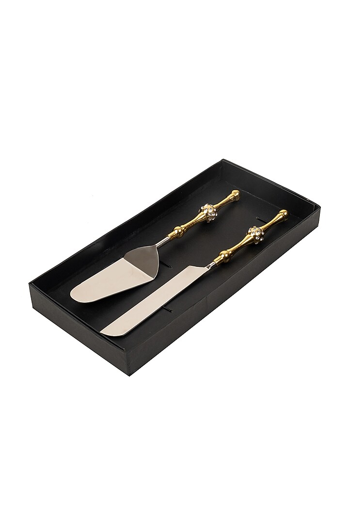 Gold Silver Stainless Steel Handcrafted Cake Server & Knife Set by HOUSE OF NEEBA at Pernia's Pop Up Shop