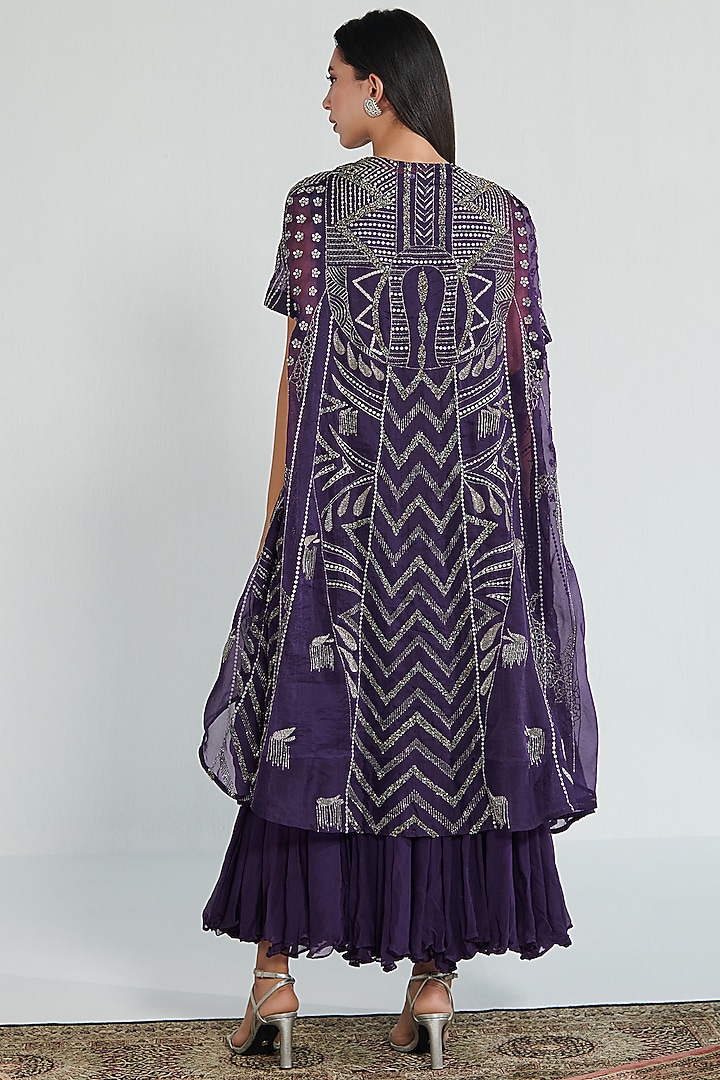 Purple Chiffon & Organza Embroidered Jacket Party Wear Dress by Neelu Sethi at Pernia's Pop Up Shop