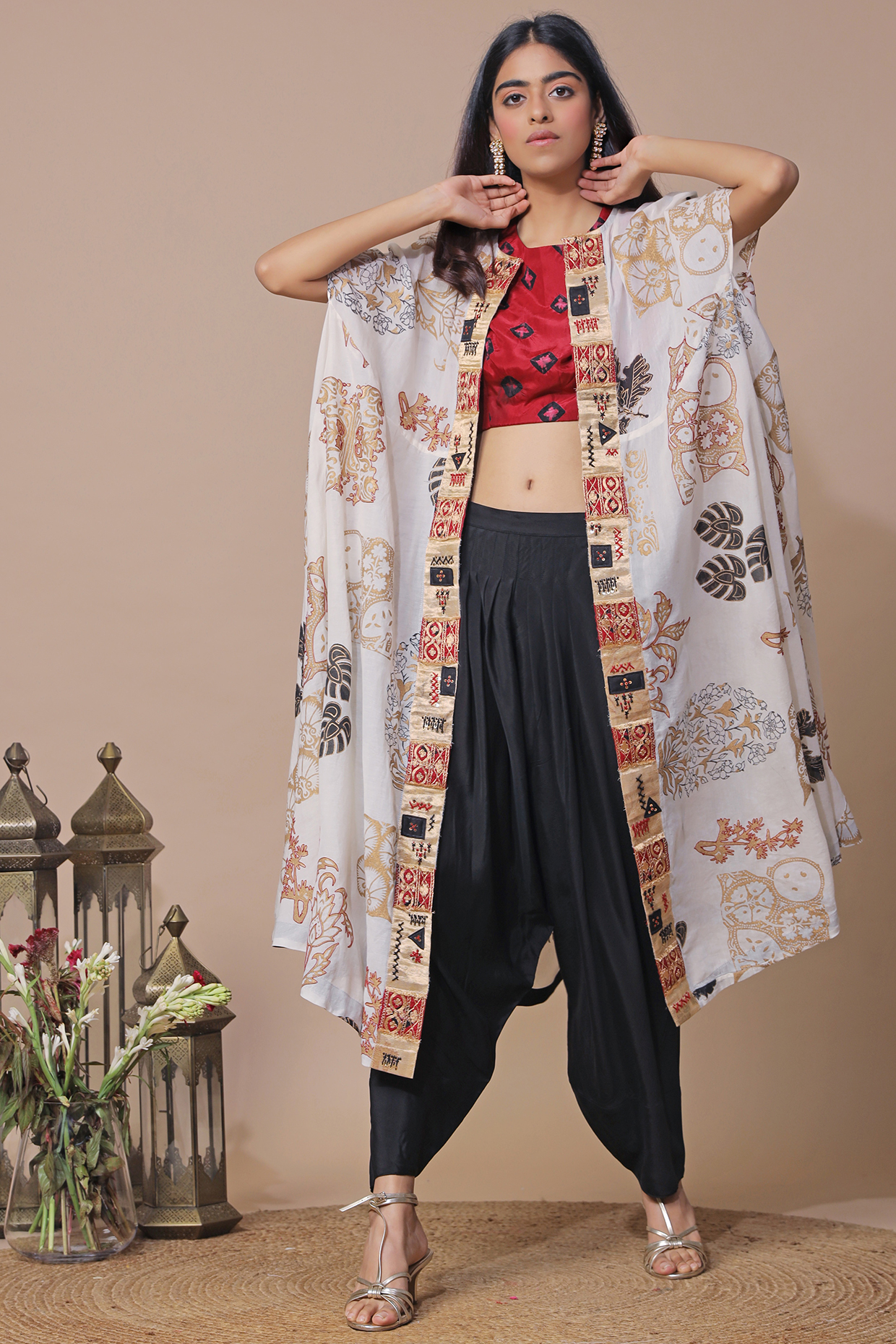 Multi-Colored Block Printed Cape Set by Neelu Sethi at Pernia's Pop Up Shop