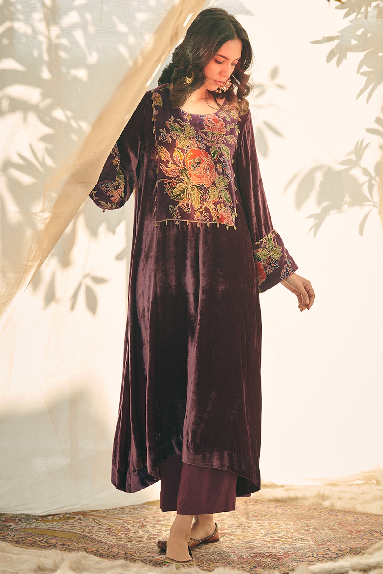 Purple Handwork Kurtha Set