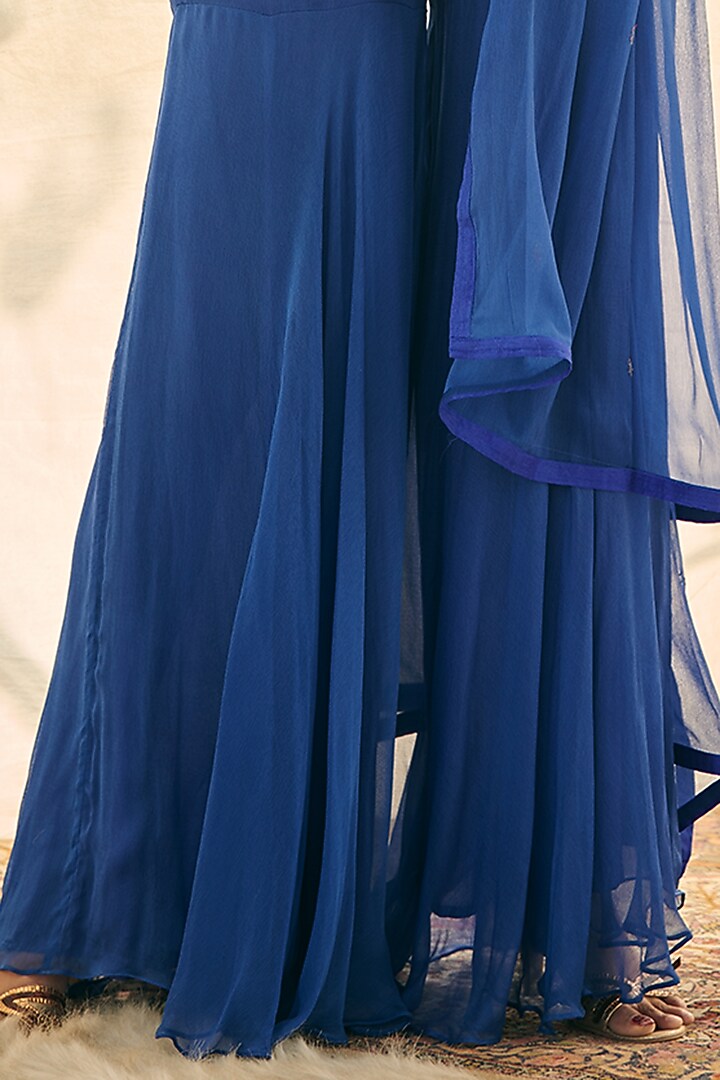 Blue Chiffon Party Wear Sharara Set by Neelu Sethi at Pernia's Pop Up Shop