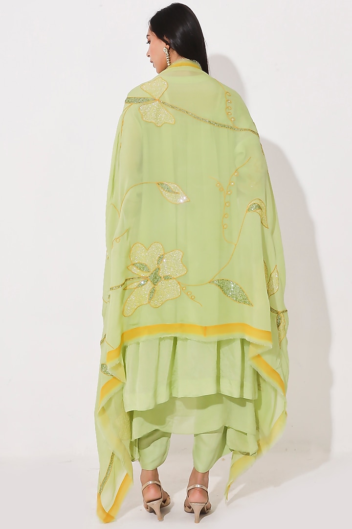 Lime Green Embroidered Kurta Set by Neelu Sethi at Pernia's Pop Up Shop