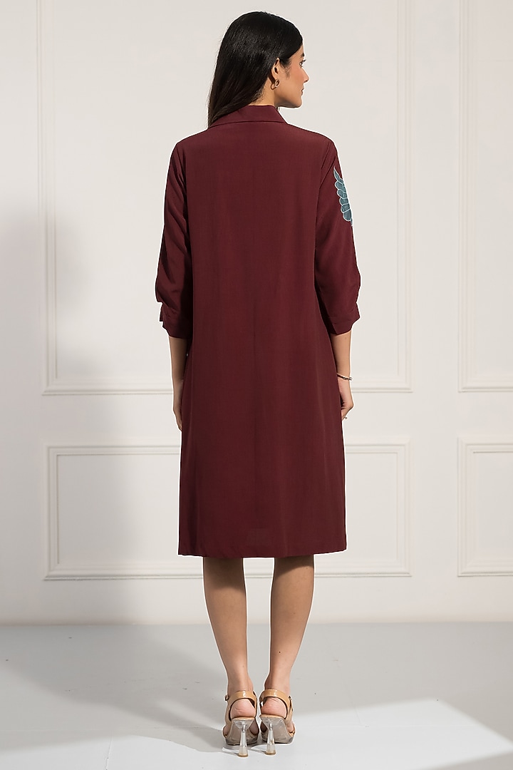 Wine Double Georgette Thread Work Midi Summer Dress by Neelu and Manvi at Pernia's Pop Up Shop