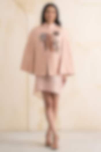 Blush Pink Organza Applique Embroidered Cape by Neelu and Manvi at Pernia's Pop Up Shop
