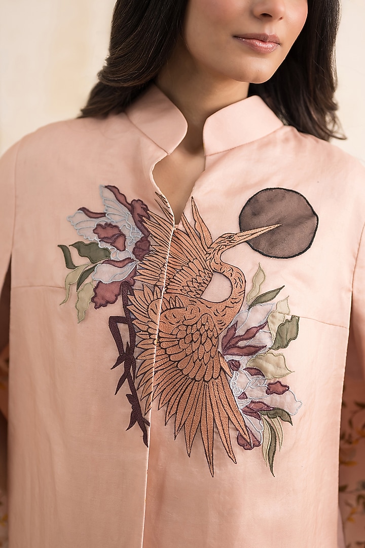 Blush Pink Organza Applique Embroidered Cape by Neelu and Manvi at Pernia's Pop Up Shop