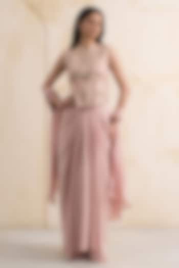 Blush Pink Georgette Dhoti Skirt Set by Neelu and Manvi at Pernia's Pop Up Shop