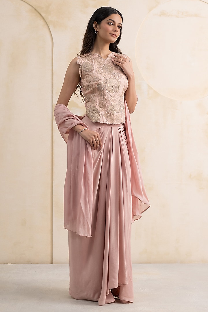 Blush Pink Georgette Dhoti Skirt Set by Neelu and Manvi at Pernia's Pop Up Shop