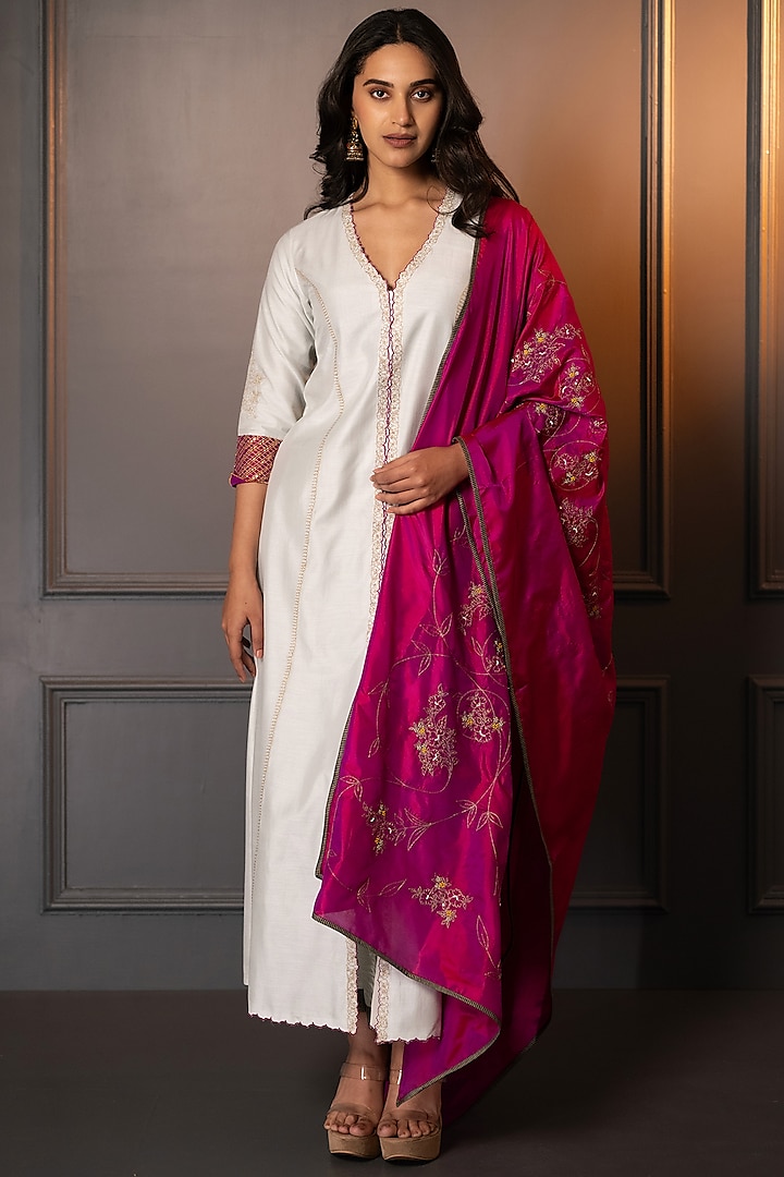 Light Blue Cotton Silk Hand Embroidered Kurta Set by Neelu and Manvi at Pernia's Pop Up Shop
