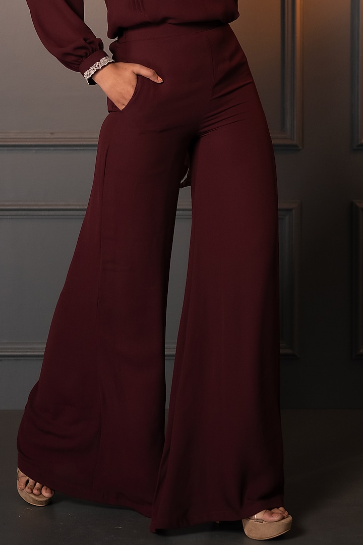 Wine Georgette Thread Work Co-Ord Set by Neelu and Manvi at Pernia's Pop Up Shop