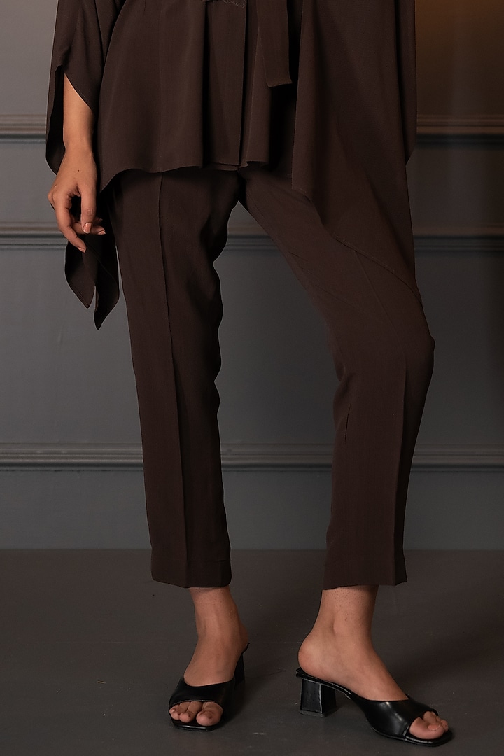 Brown Moss Crepe Embroidered Cape Set by Neelu and Manvi at Pernia's Pop Up Shop