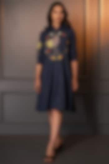 Blue Cotton Silk Applique & Thread Work Summer Dress by Neelu and Manvi at Pernia's Pop Up Shop