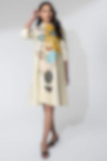 Off-White Silk Applique & Thread Work Summer Dress by Neelu and Manvi at Pernia's Pop Up Shop