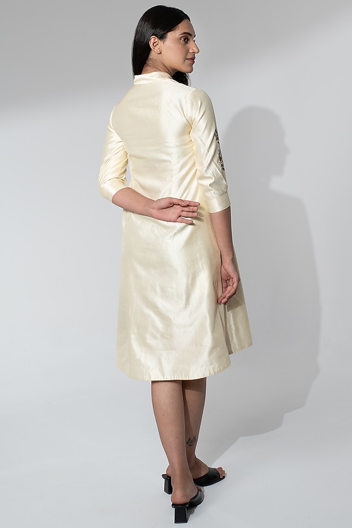 Off-White Silk Applique & Thread Work Summer Dress by Neelu and Manvi at Pernia's Pop Up Shop