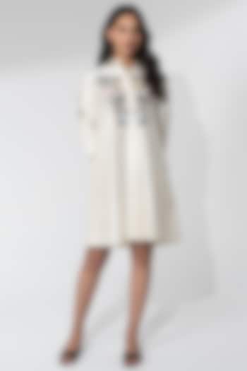 Ivory Raw Silk Thread Hand Embroidered Vacation Dress by Neelu and Manvi at Pernia's Pop Up Shop