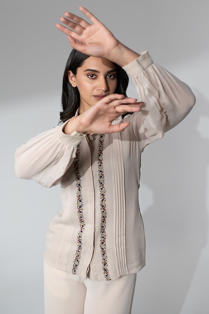 Light Pink Georgette Thread Work Co-Ord Set by Neelu and Manvi at Pernia's Pop Up Shop