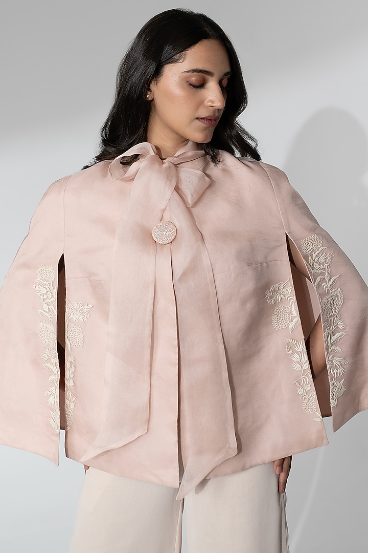 Pink Organza Thread Work Cape Set by Neelu and Manvi at Pernia's Pop Up Shop