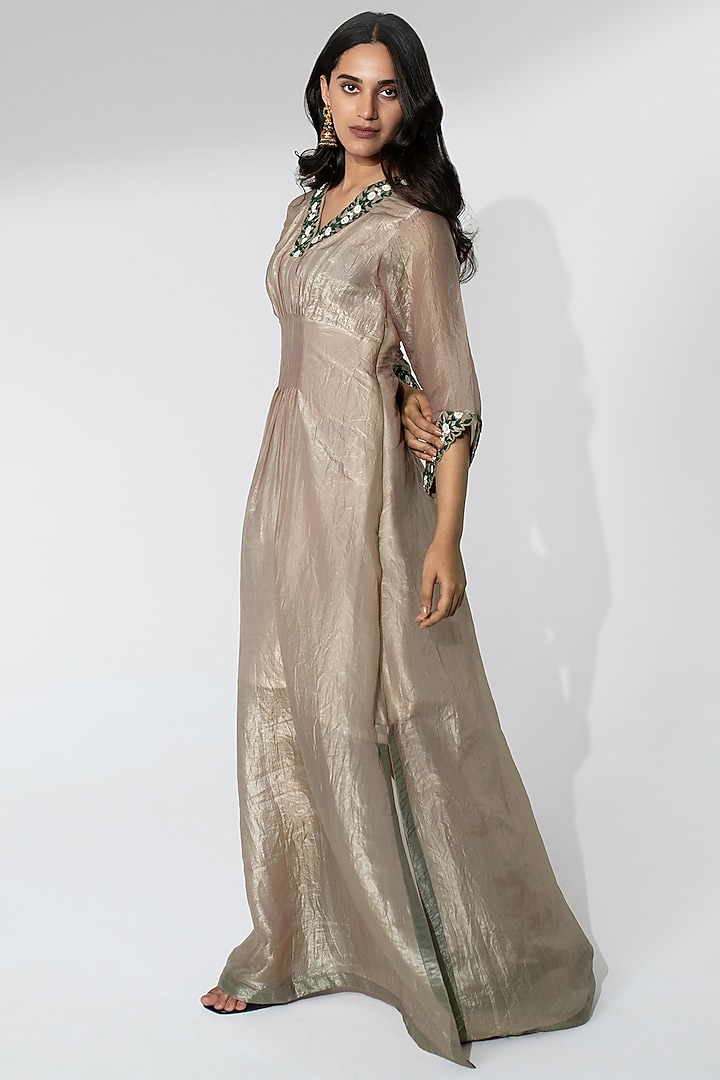 Gold Tissue Dori Work Kaftan Summer Dress by Neelu and Manvi at Pernia's Pop Up Shop