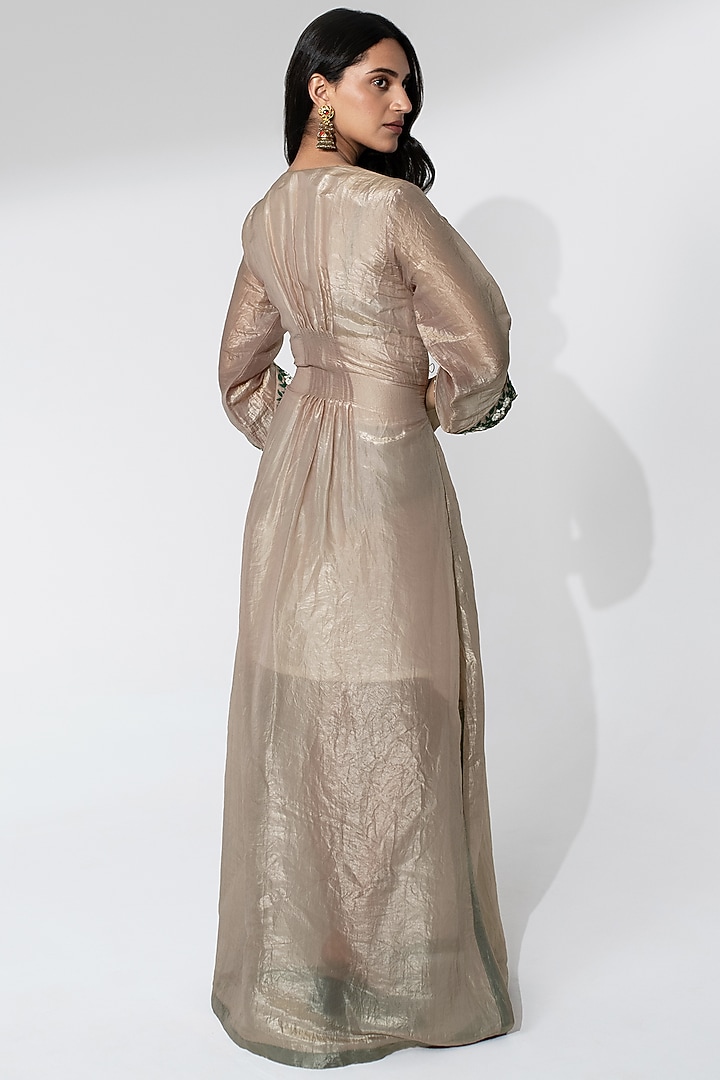 Gold Tissue Dori Work Kaftan Summer Dress by Neelu and Manvi at Pernia's Pop Up Shop
