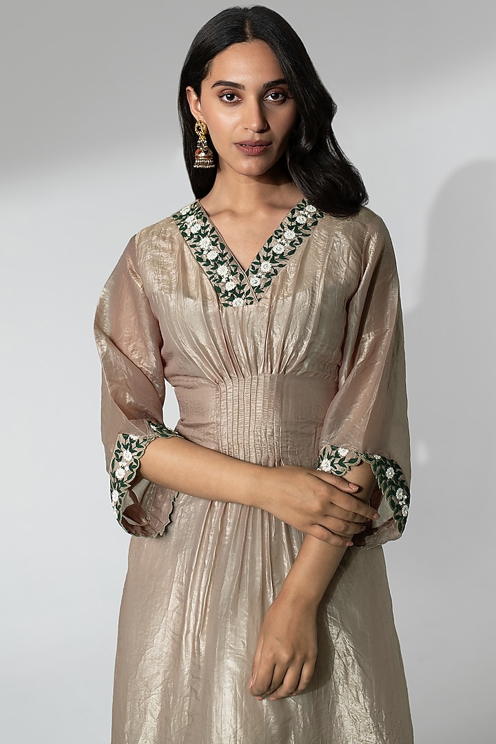 Gold Tissue Dori Work Kaftan Summer Dress by Neelu and Manvi at Pernia's Pop Up Shop
