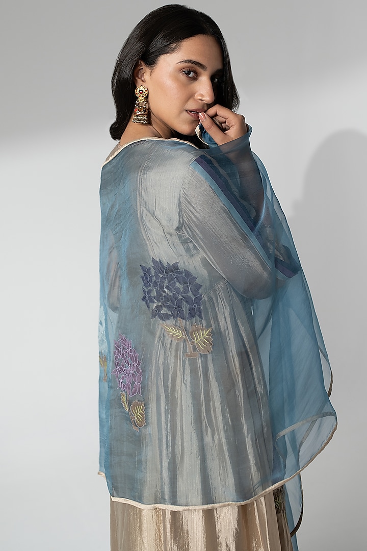 Golden Dupion Silk Applique Work Kurta Set by Neelu and Manvi at Pernia's Pop Up Shop
