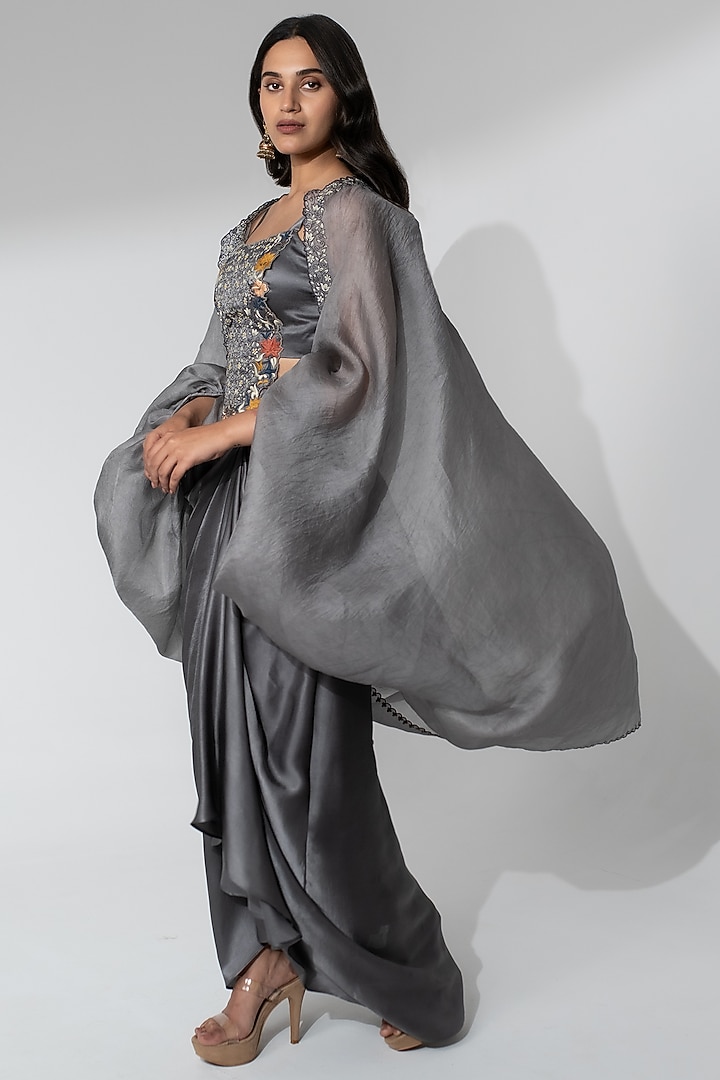 Grey Satin Dhoti Set by Neelu and Manvi at Pernia's Pop Up Shop