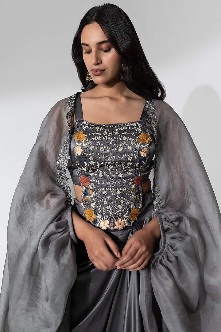 Grey Satin Dhoti Set by Neelu and Manvi at Pernia's Pop Up Shop
