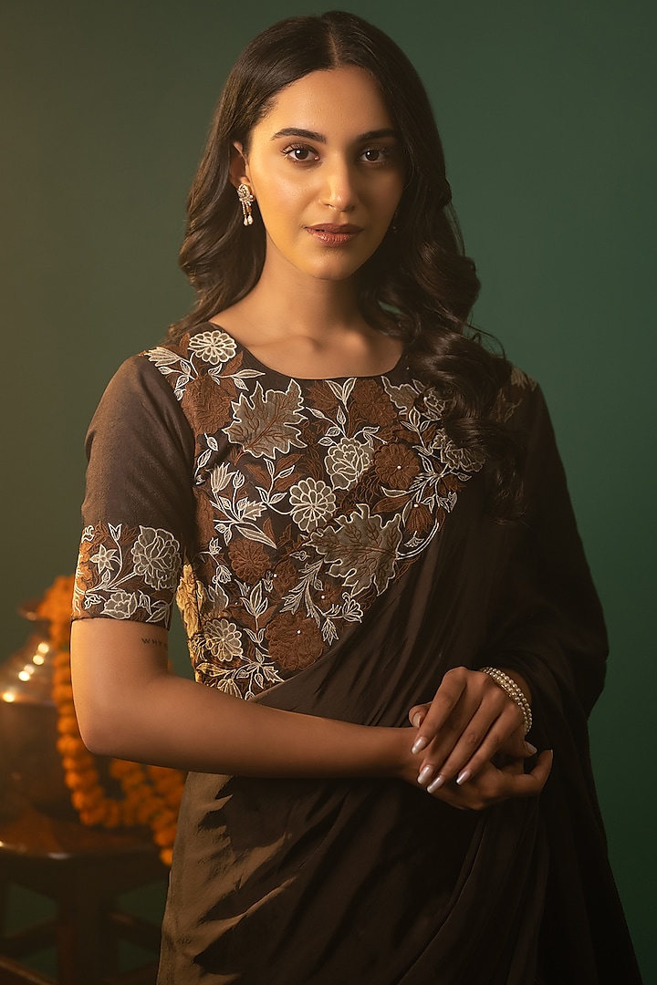 Brown Chiffon Skirt Set by Neelu and Manvi at Pernia's Pop Up Shop